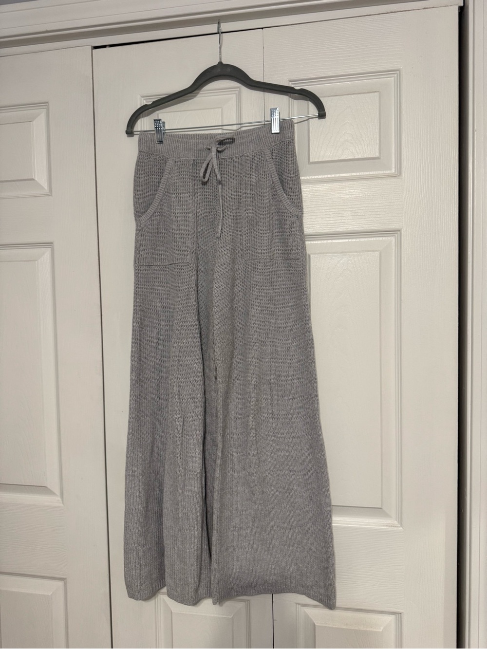 aerie Ribbed Wide-Leg Knit Pants - Light Gray